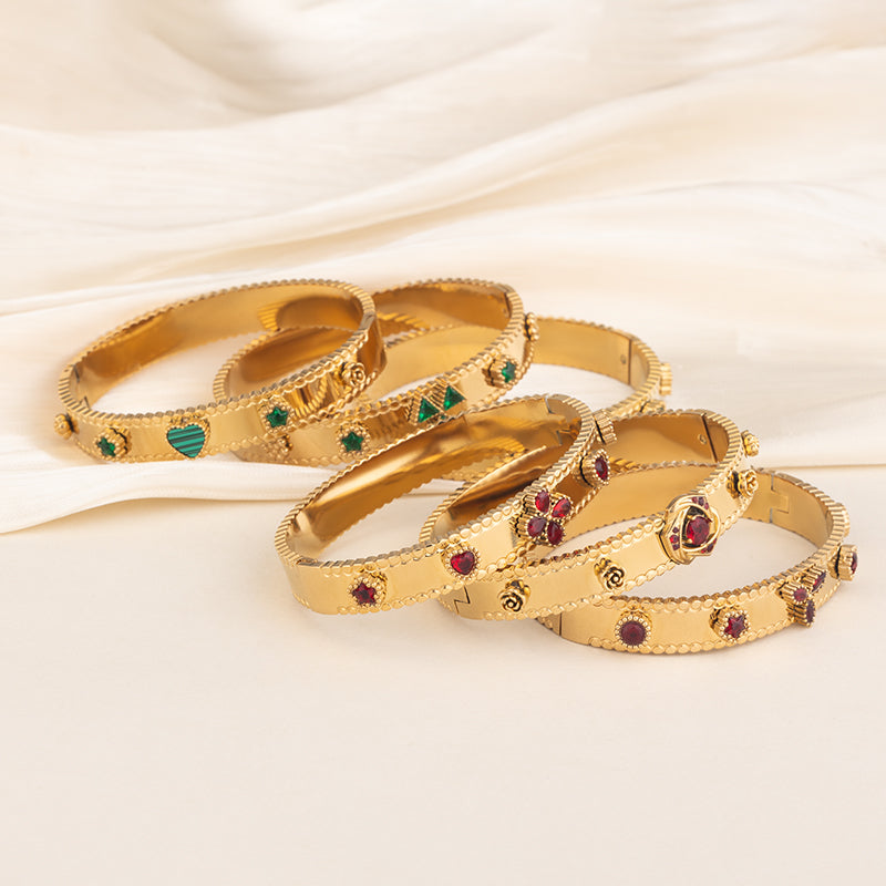 Gold Stainless Steel Bangle with Zircon - Elegant Crystal Bracelet for Women