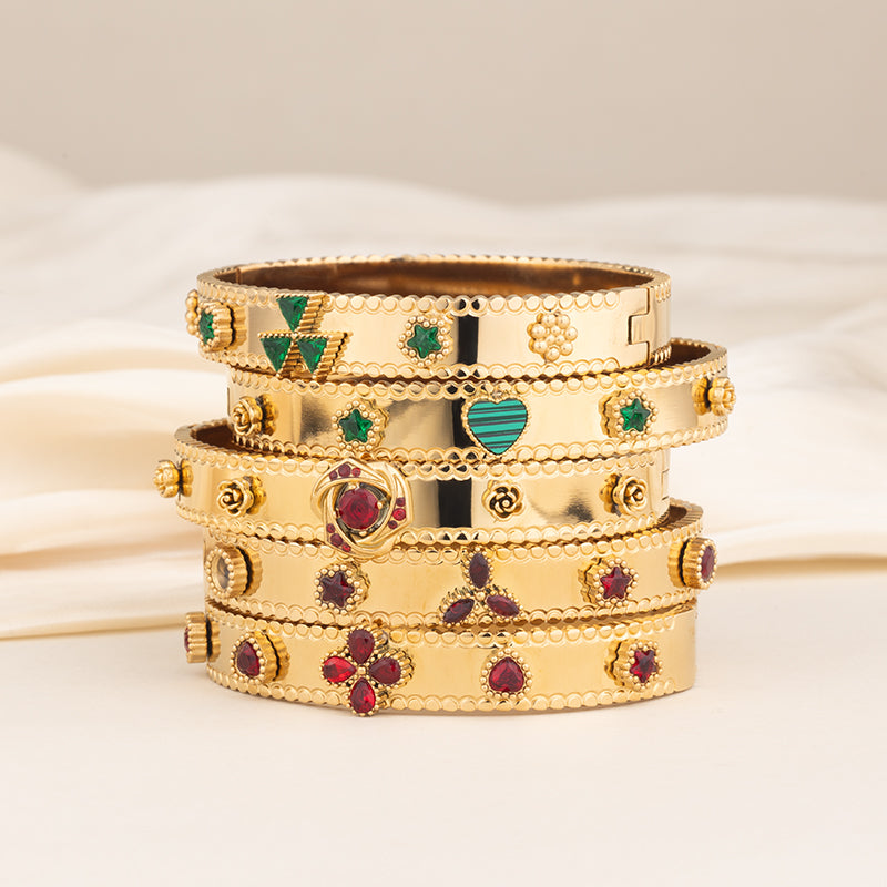 Gold Stainless Steel Bangle with Zircon - Elegant Crystal Bracelet for Women