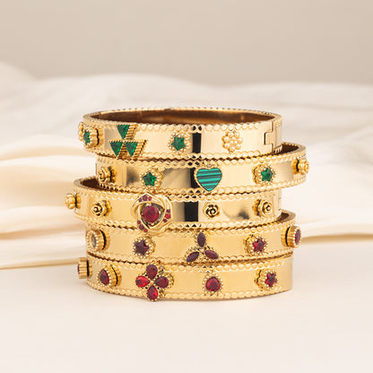 Gold Stainless Steel Bangle with Zircon - Elegant Crystal Bracelet for Women