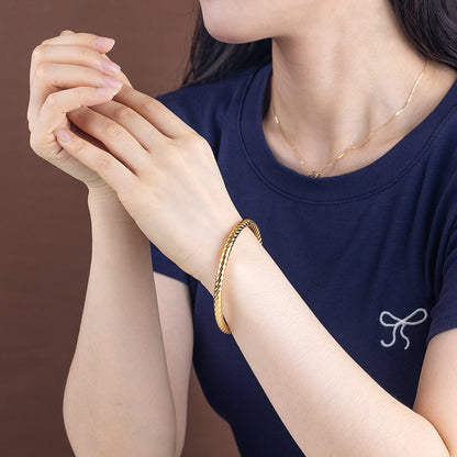 Twisted Stainless Steel Bangle with Zircon - Gold & Silver Crystal Bracelet for Women