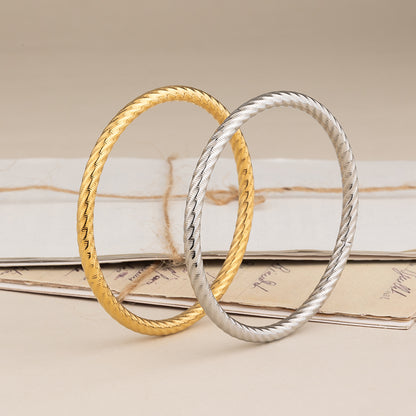 Twisted Stainless Steel Bangle with Zircon - Gold & Silver Crystal Bracelet for Women