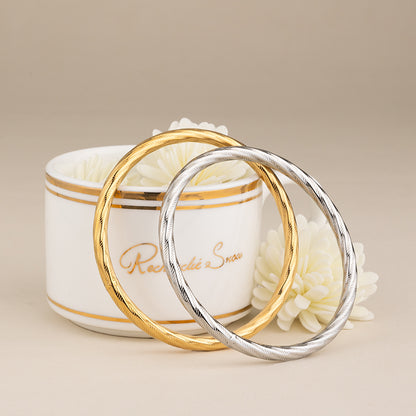 Twisted Stainless Steel Bangle with Zircon - Gold & Silver Crystal Bracelet for Women