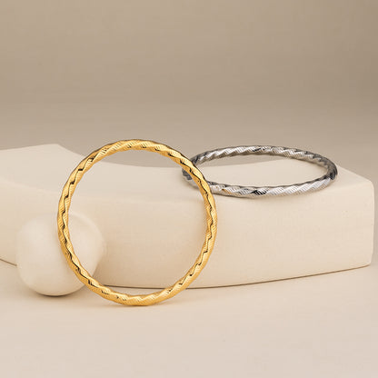 Twisted Stainless Steel Bangle with Zircon - Gold & Silver Crystal Bracelet for Women