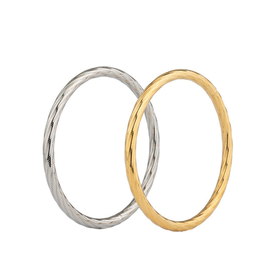 Twisted Stainless Steel Bangle with Zircon - Gold & Silver Crystal Bracelet for Women