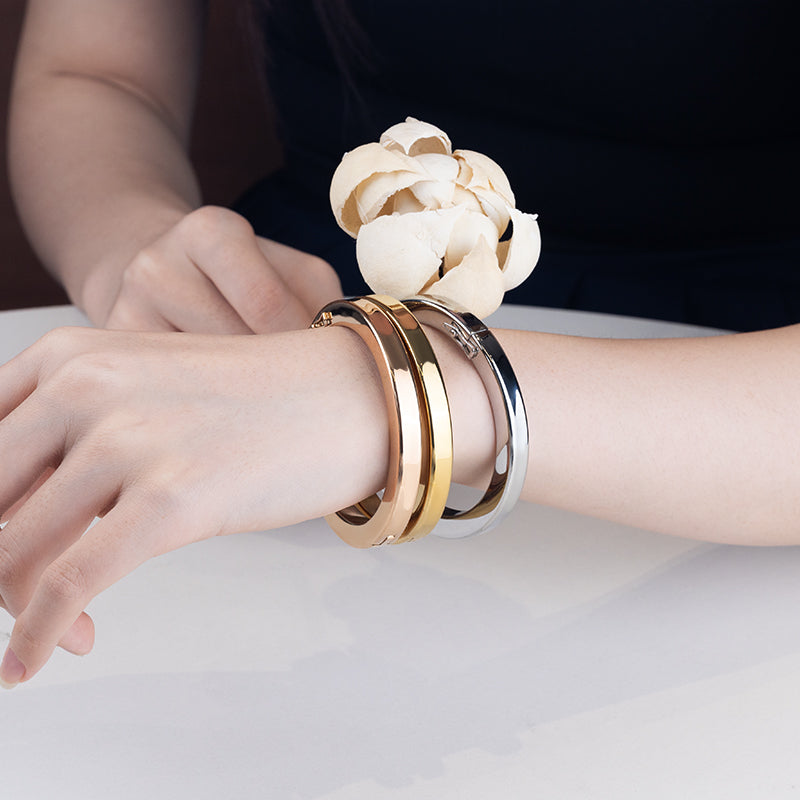 Women's Stainless Steel Polished Bangle Bracelet - Gold, Silver, Rose Gold, Timeless Elegant Design