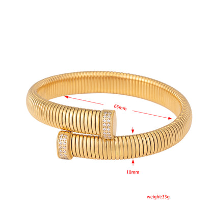 Women's Stainless Steel Textured Cuff Bracelet - Gold & Silver with Crystal Accents