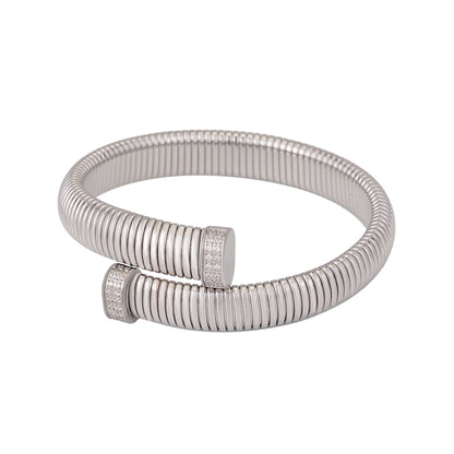 Women's Stainless Steel Textured Cuff Bracelet - Gold & Silver with Crystal Accents