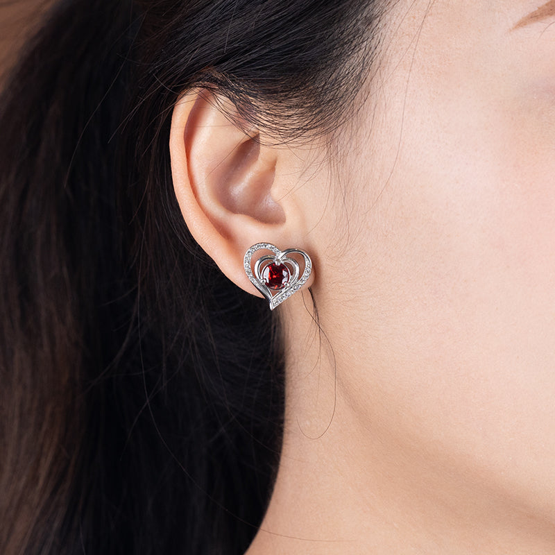 Women's Stainless Steel Heart Zircon Stud Earrings - Gold & Silver, Red/White Zircon Options