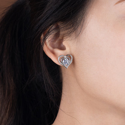 Women's Stainless Steel Heart Zircon Stud Earrings - Gold & Silver, Red/White Zircon Options