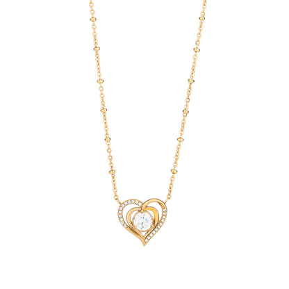 Women's Stainless Steel Heart Zircon Necklace - Gold & Silver, Red/White Zircon Options