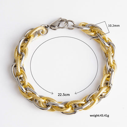 Men's Stainless Steel Twisted Chain Bracelet - Gold & Silver, 0.4" Width, 8.86" Length