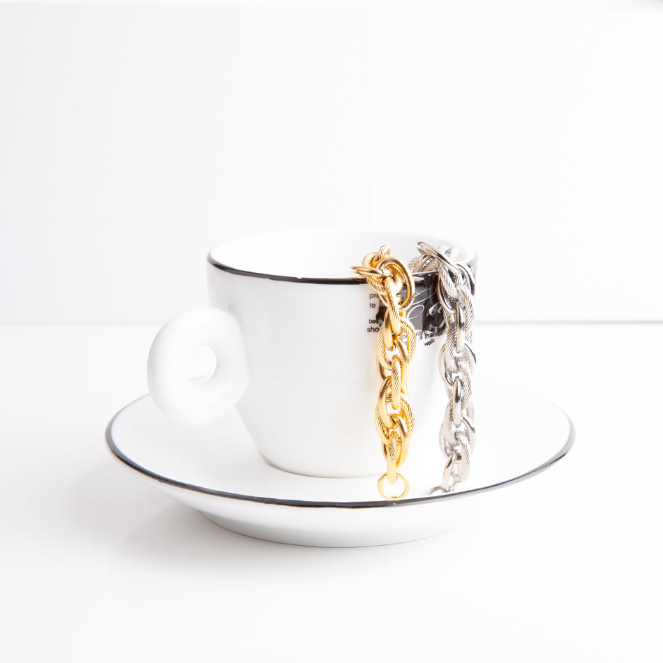 Men's Stainless Steel Twisted Chain Bracelet - Gold & Silver, 0.4" Width, 8.86" Length