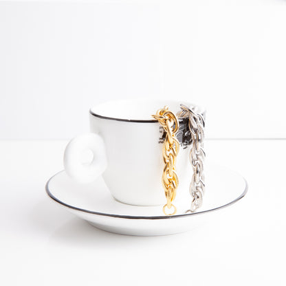 Men's Stainless Steel Twisted Chain Bracelet - Gold & Silver, 0.4" Width, 8.86" Length