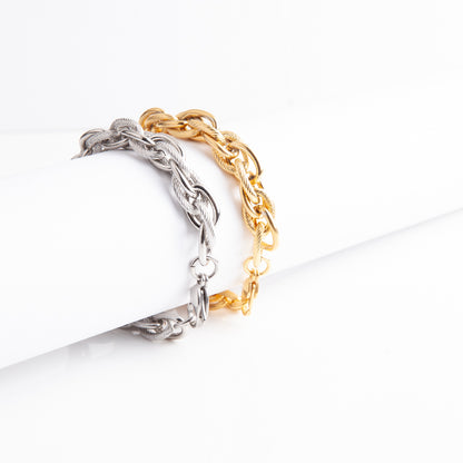 Men's Stainless Steel Twisted Chain Bracelet - Gold & Silver, 0.4" Width, 8.86" Length