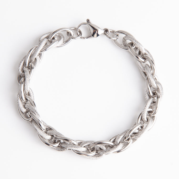 Men's Stainless Steel Twisted Chain Bracelet - Gold & Silver, 0.4" Width, 8.86" Length