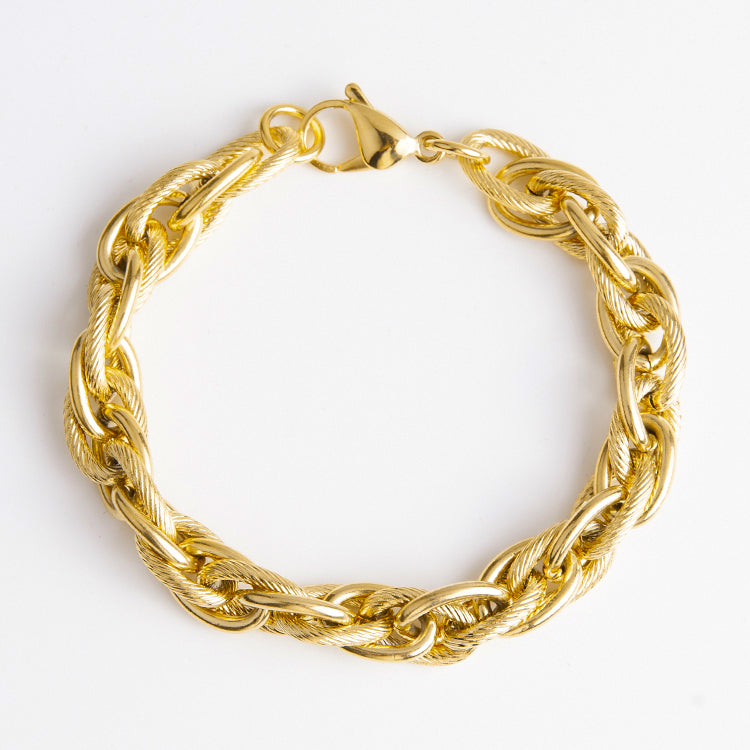 Men's Stainless Steel Twisted Chain Bracelet - Gold & Silver, 0.4" Width, 8.86" Length