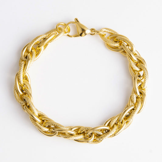 Men's Stainless Steel Twisted Chain Bracelet - Gold & Silver, 0.4" Width, 8.86" Length