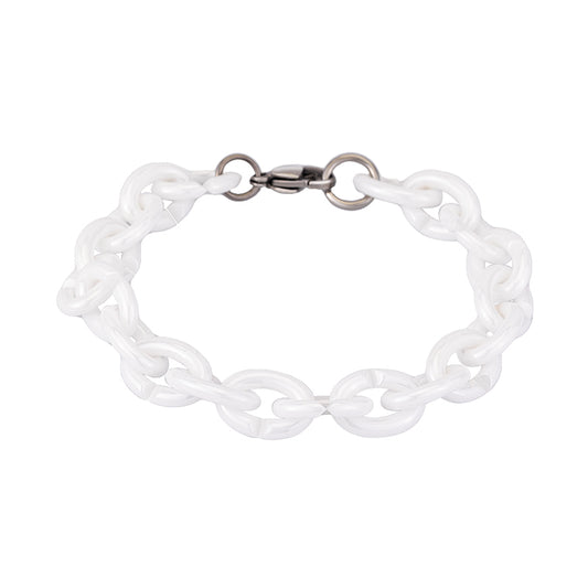 Women's Ceramic Chain Bracelet - White & Deep Blue, Stylish & Comforting