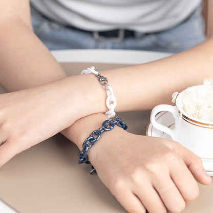 Women's Ceramic Chain Bracelet - White & Deep Blue, Stylish & Comforting