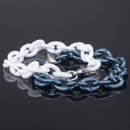Women's Ceramic Chain Bracelet - White & Deep Blue, Stylish & Comforting