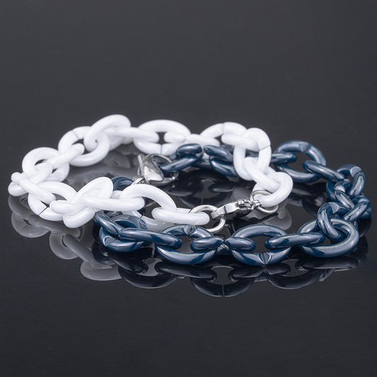 Women's Ceramic Chain Bracelet - White & Deep Blue, Stylish & Comforting