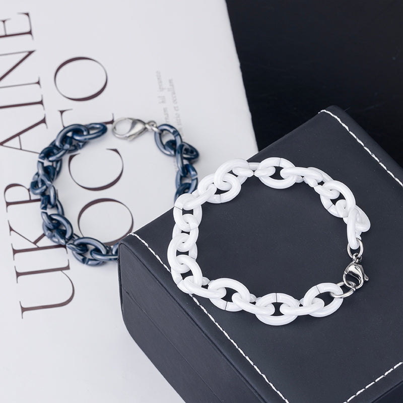 Women's Ceramic Chain Bracelet - White & Deep Blue, Stylish & Comforting