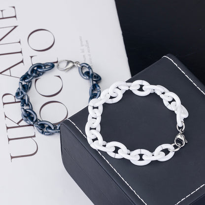 Women's Ceramic Chain Bracelet - White & Deep Blue, Stylish & Comforting