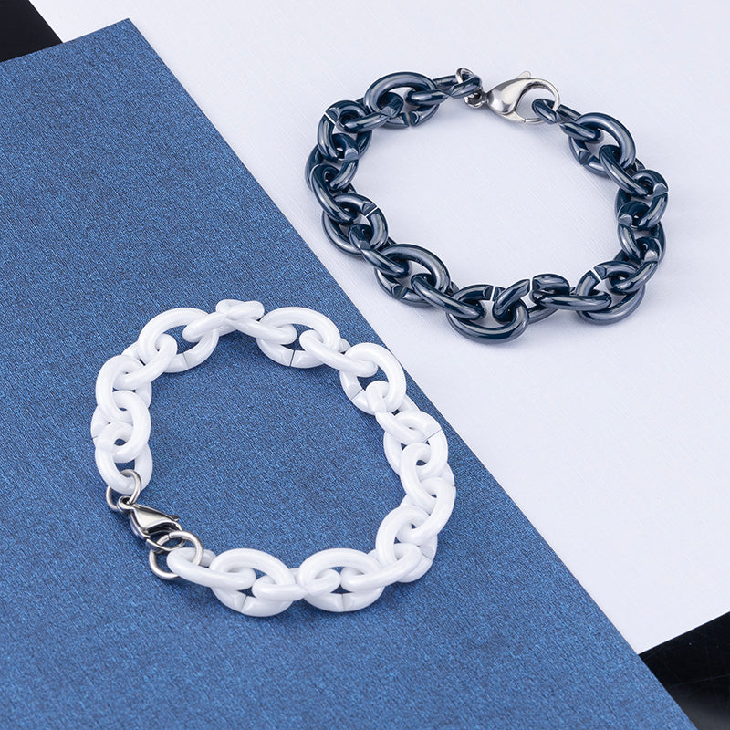 Women's Ceramic Chain Bracelet - White & Deep Blue, Stylish & Comforting