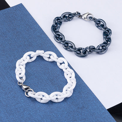 Women's Ceramic Chain Bracelet - White & Deep Blue, Stylish & Comforting