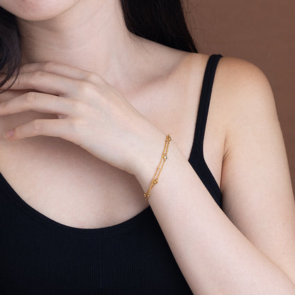 Gold Stainless Steel Layered Bracelet with Zircon - Elegant Crystal Bracelet for Women