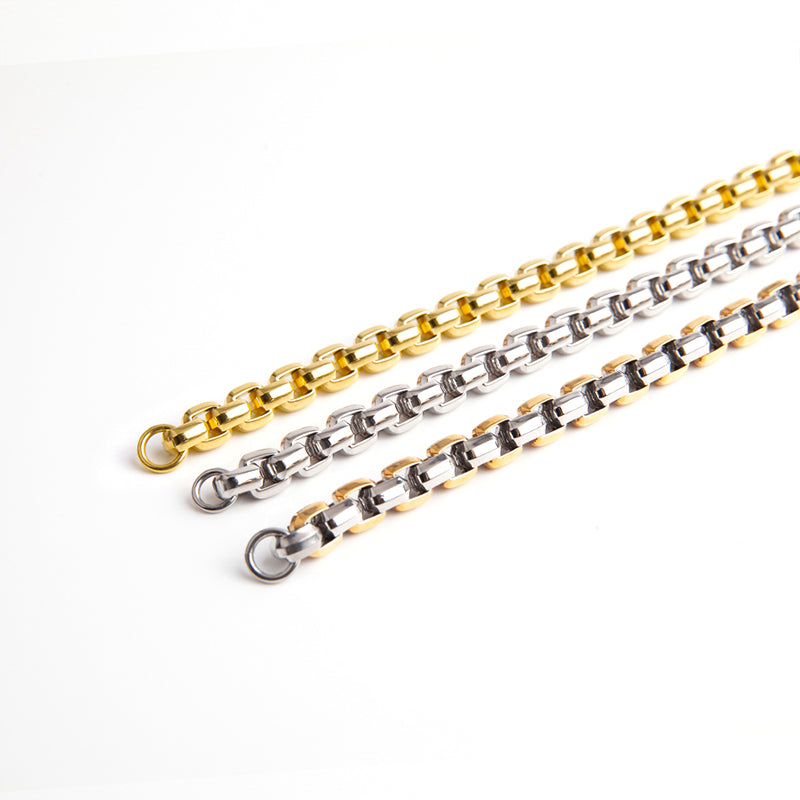 Unisex Stainless Steel Cuban Link Bracelet - Gold & Silver, 8.2mm Width, 8.5" Length