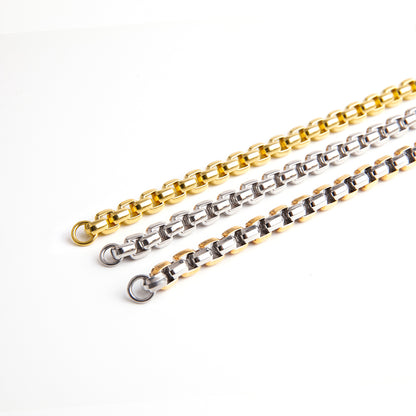 Unisex Stainless Steel Cuban Link Bracelet - Gold & Silver, 8.2mm Width, 8.5" Length