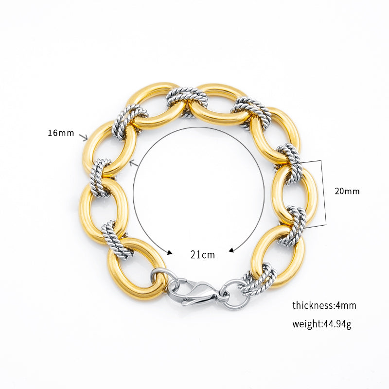 Women's Stainless Steel Two - Tone Chain Bracelet - Gold & Silver Stylish Link Design