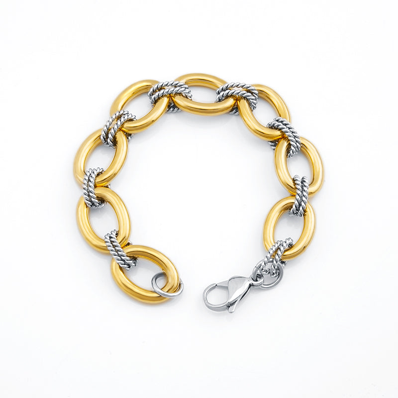 Women's Stainless Steel Two - Tone Chain Bracelet - Gold & Silver Stylish Link Design