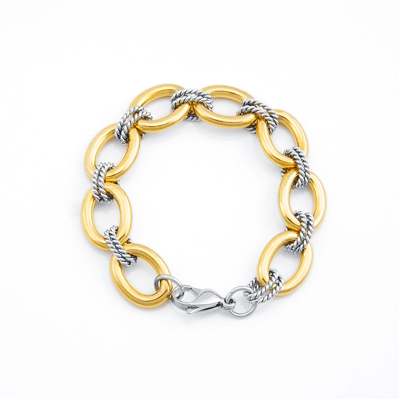 Women's Stainless Steel Two - Tone Chain Bracelet - Gold & Silver Stylish Link Design