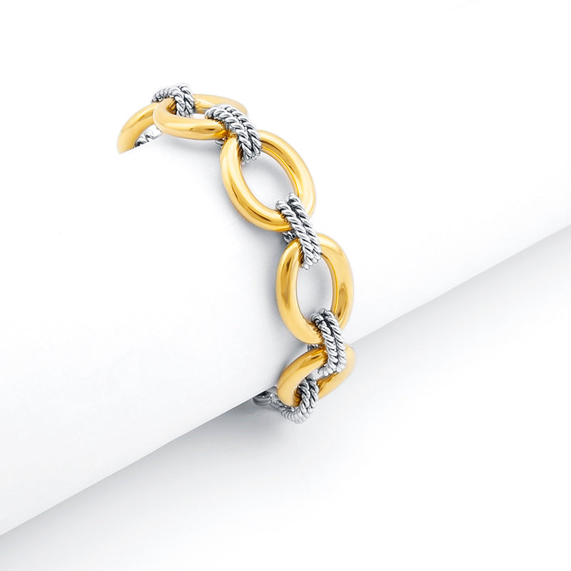 Women's Stainless Steel Two - Tone Chain Bracelet - Gold & Silver Stylish Link Design