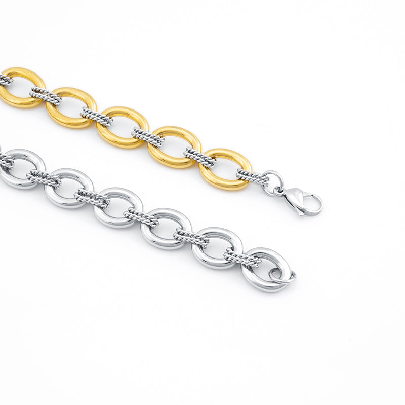 Women's Stainless Steel Two - Tone Chain Bracelet - Gold & Silver Stylish Link Design