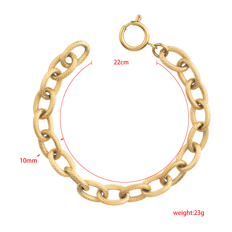 Unisex Stainless Steel Textured Chain Bracelet - Gold & Silver, 0.39" Width, 8.66" Length