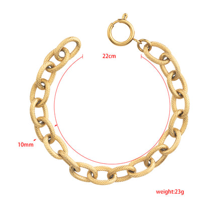 Unisex Stainless Steel Textured Chain Bracelet - Gold & Silver, 0.39" Width, 8.66" Length