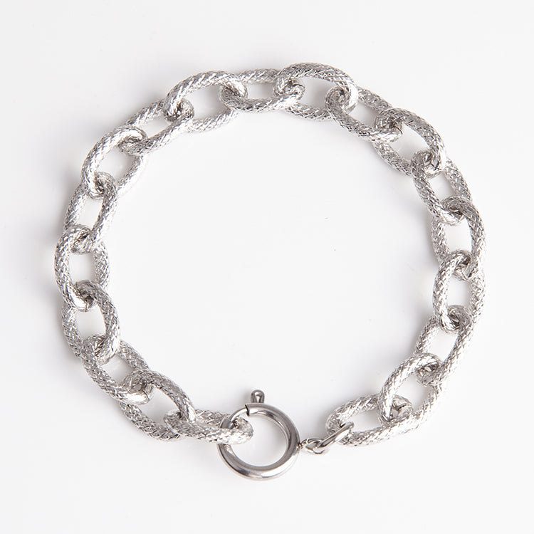 Unisex Stainless Steel Textured Chain Bracelet - Gold & Silver, 0.39" Width, 8.66" Length