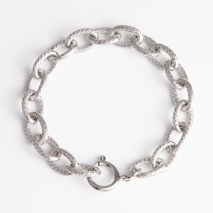Unisex Stainless Steel Textured Chain Bracelet - Gold & Silver, 0.39" Width, 8.66" Length
