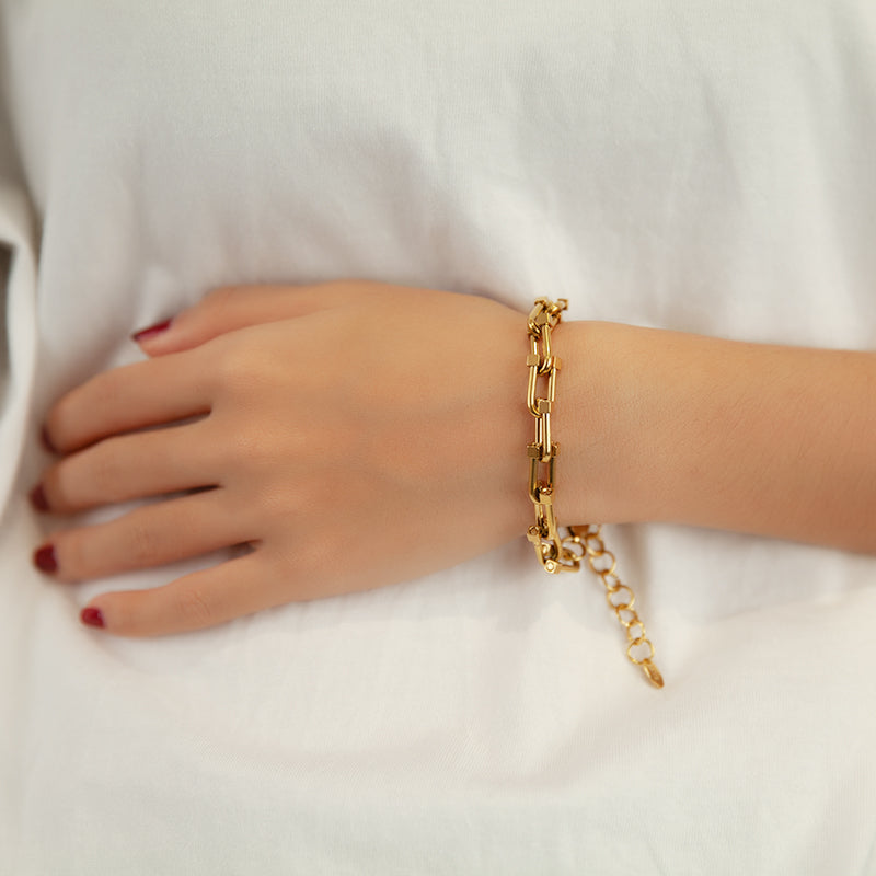 Women's Stainless Steel Link Chain Bracelet - Gold & Silver