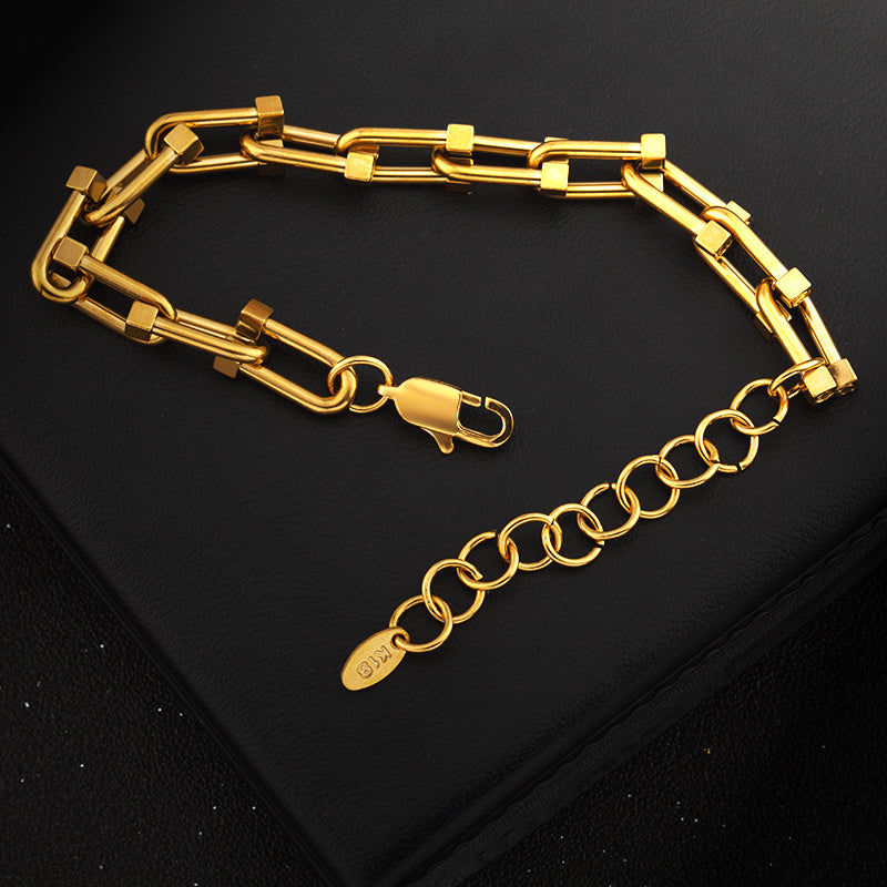 Women's Stainless Steel Link Chain Bracelet - Gold & Silver